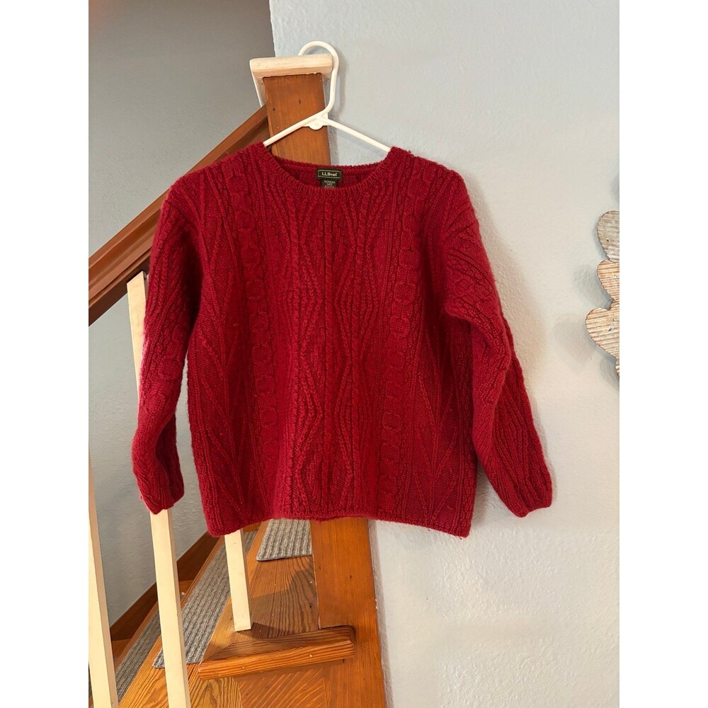 Vintage LL Bean Fisherman Wool Sweater Women’s M Made In Ireland Boxy Cable Knit